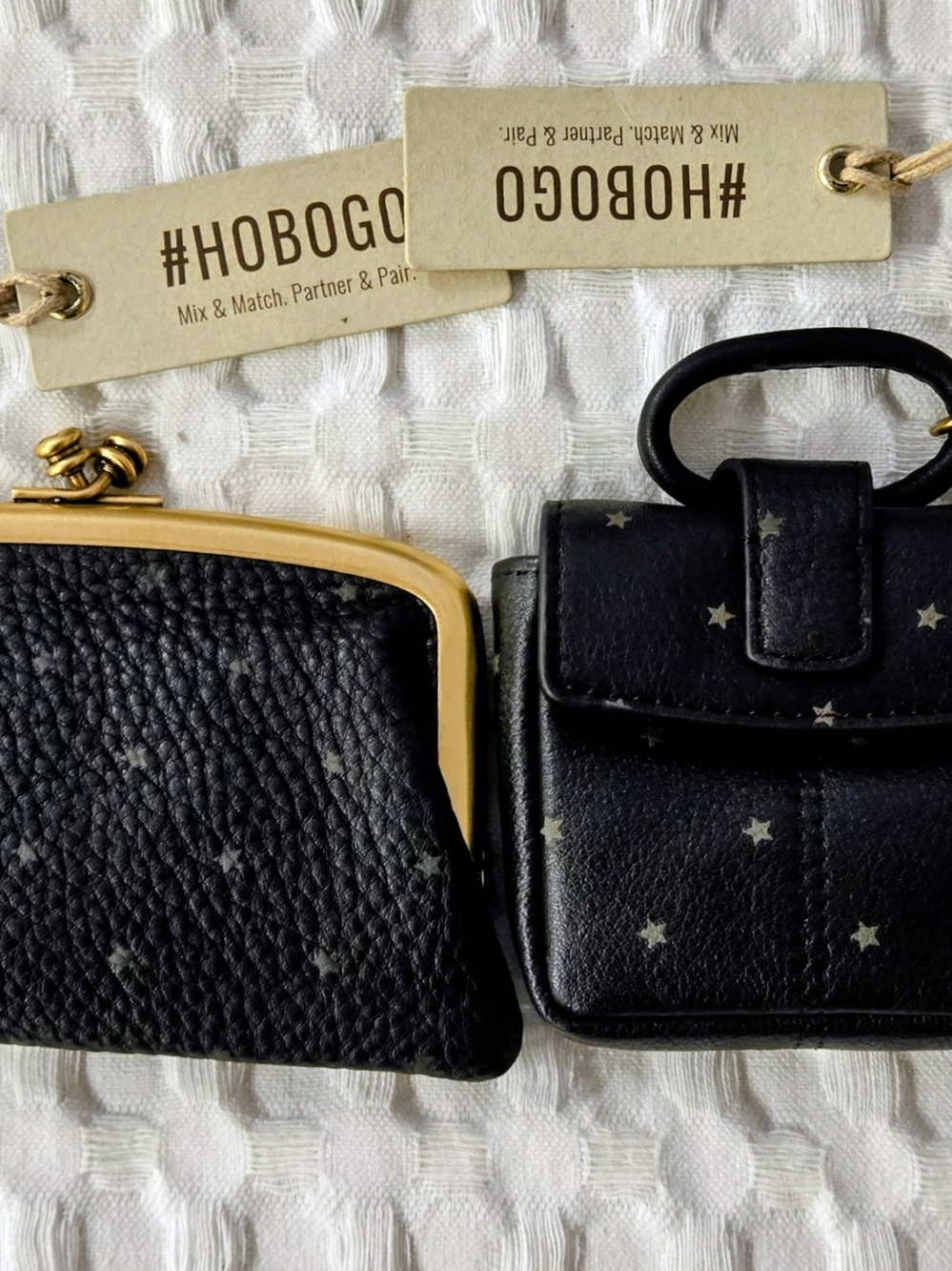 Hobo Black Star-Print Cheer Gold Rim And Shelia Bag Charm Mini Wallets 2pc